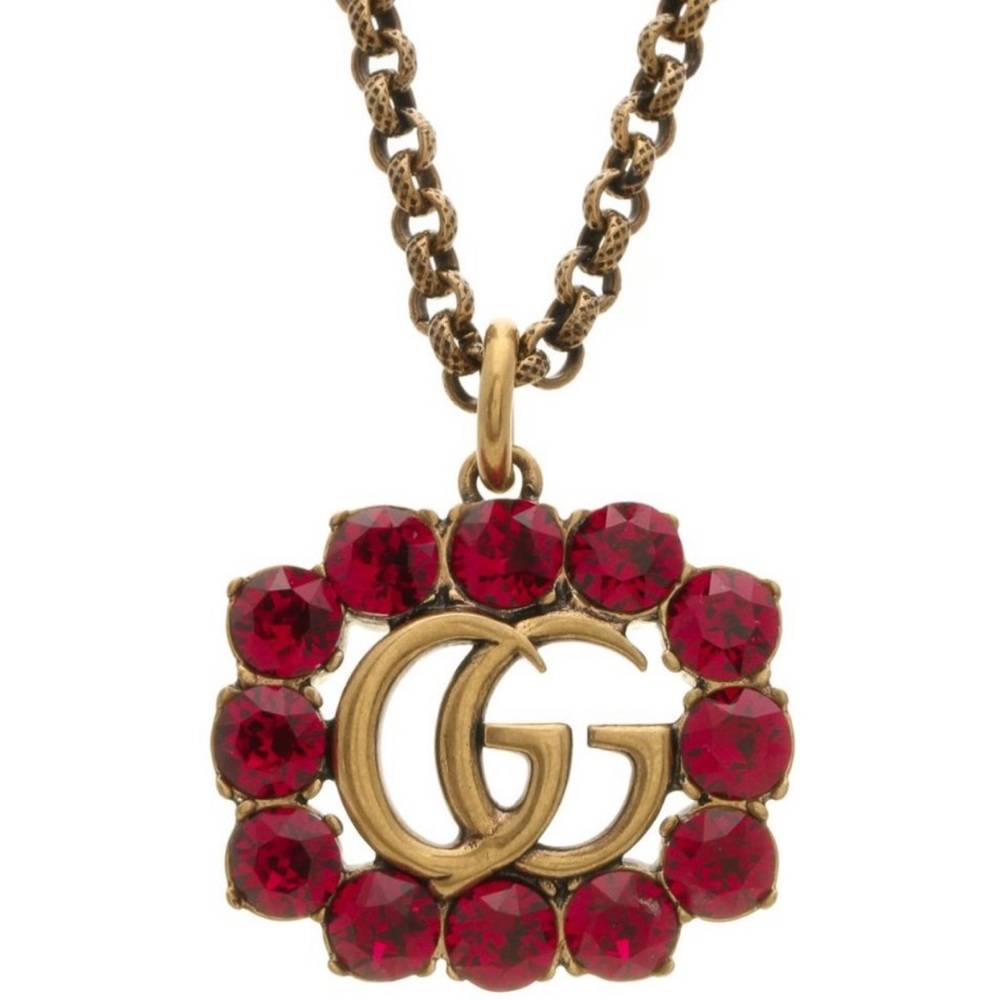 Gucci Marmont Logo GG Crystal Pendent Necklace